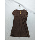 Brown Short Sleeve Tunic Dress With Gold Floral Embroidery Cotton Blend Womens S