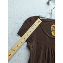 Brown Short Sleeve Tunic Dress With Gold Floral Embroidery Cotton Blend Womens S