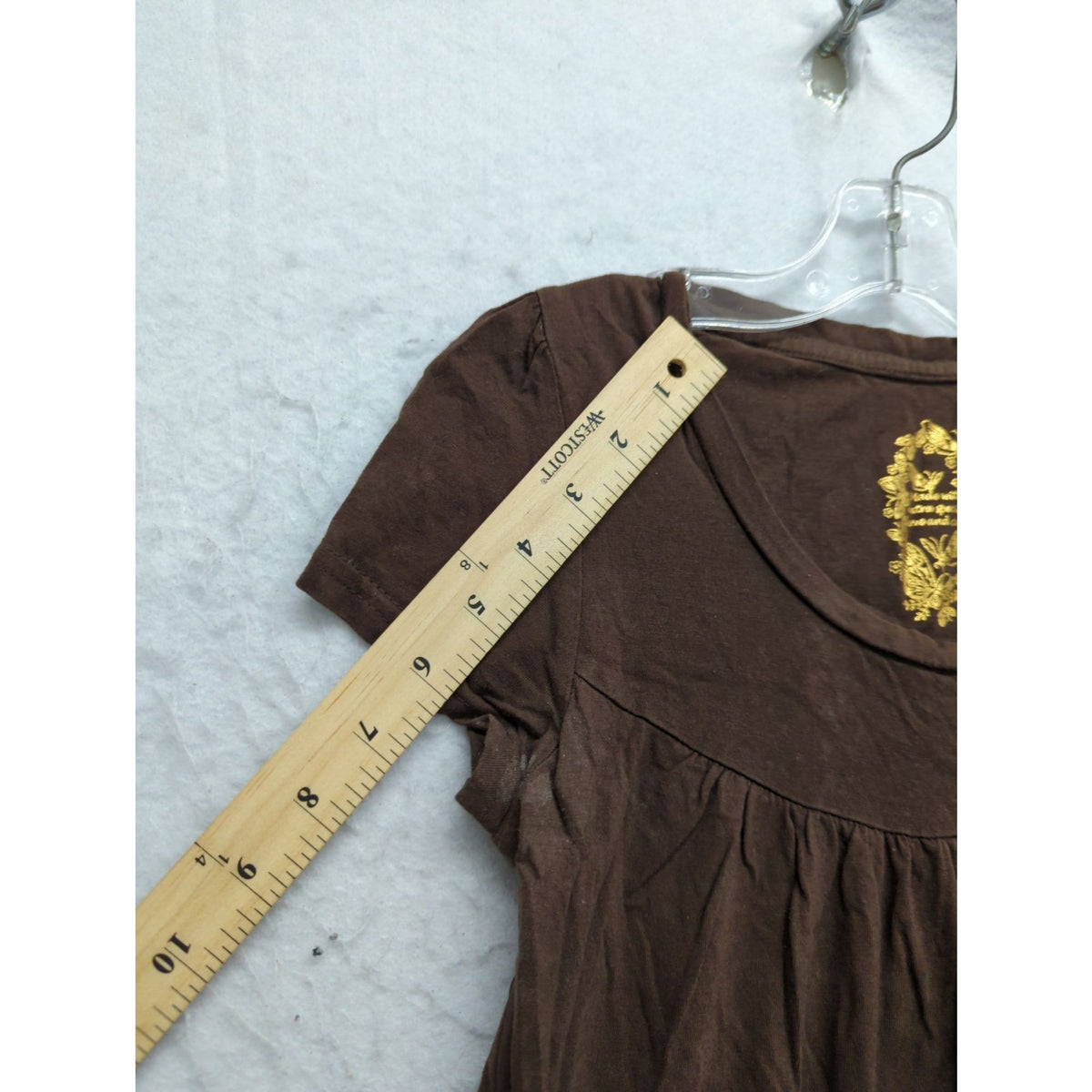 Brown Short Sleeve Tunic Dress With Gold Floral Embroidery Cotton Blend Womens S