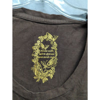 Brown Short Sleeve Tunic Dress With Gold Floral Embroidery Cotton Blend Womens S