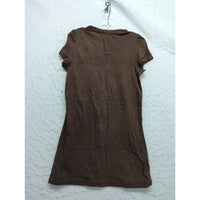 Brown Short Sleeve Tunic Dress With Gold Floral Embroidery Cotton Blend Womens S