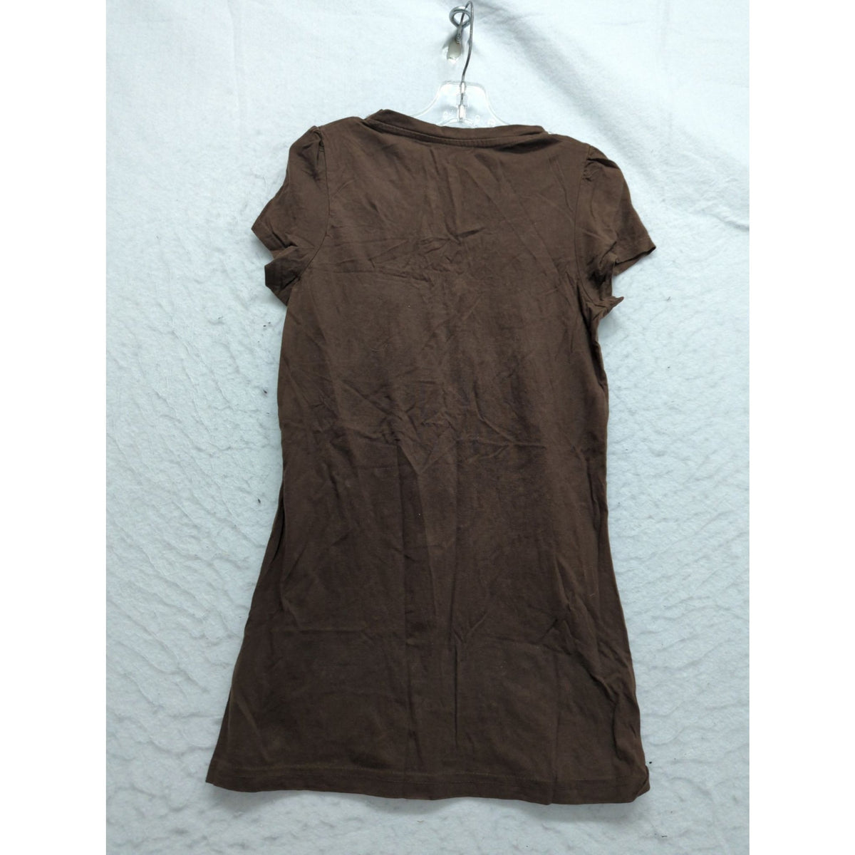 Brown Short Sleeve Tunic Dress With Gold Floral Embroidery Cotton Blend Womens S