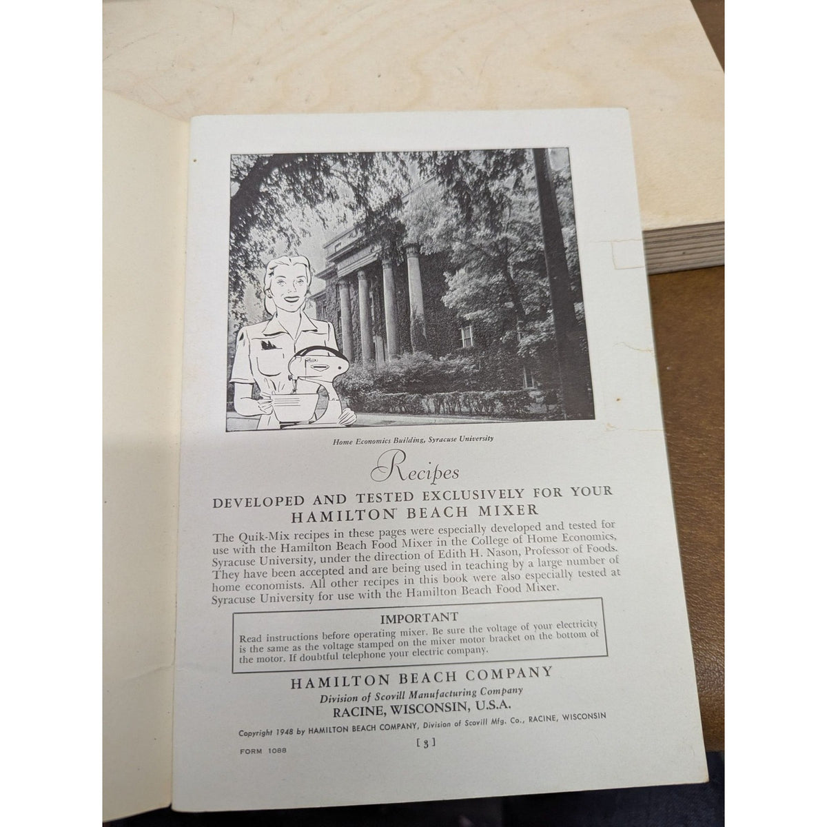 Vintage Hamilton Beach Food Mixer Instruction Manual with Tested Recipes 1948