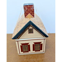 Ceramic Colonial-Style House Figurine With Painted Details & Chimney