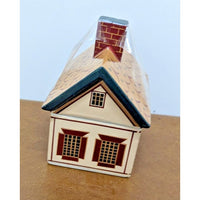 Ceramic Colonial-Style House Figurine With Painted Details & Chimney