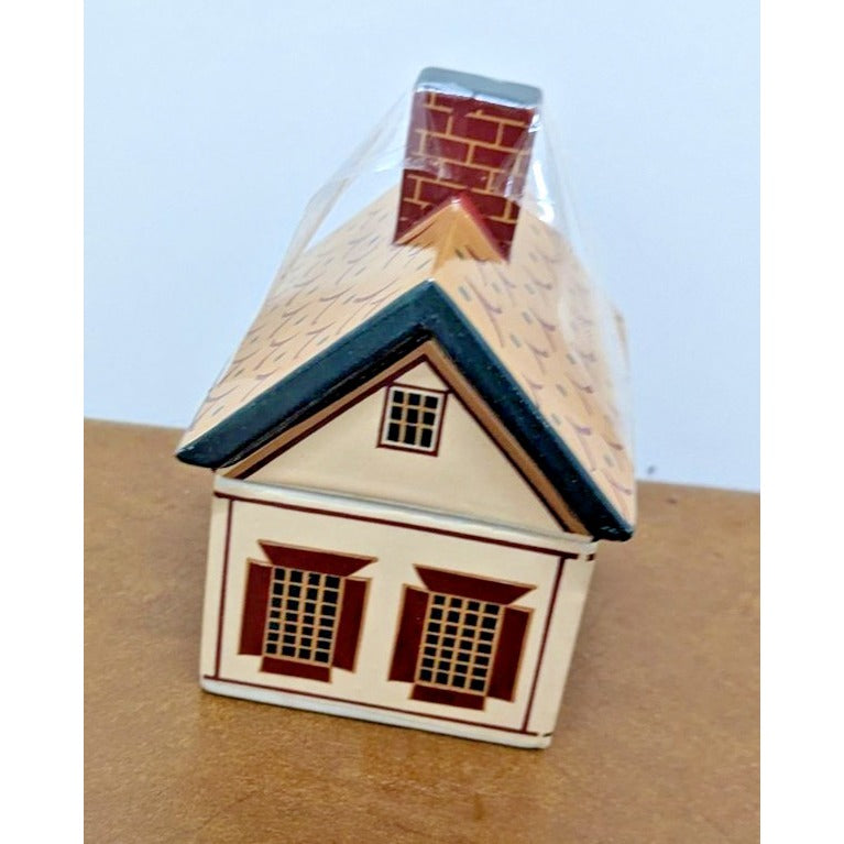 Ceramic Colonial-Style House Figurine With Painted Details & Chimney