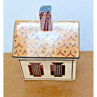 Ceramic Colonial-Style House Figurine With Painted Details & Chimney