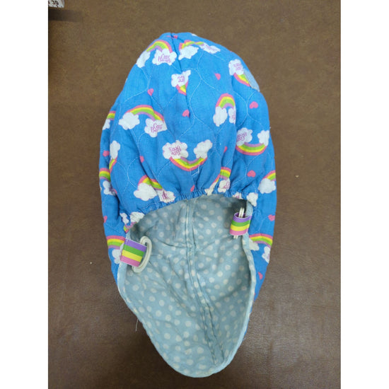Care Bears Quilted Head Cover With Polka Dot Lining & Adjustable Loops 12" Long Blue & Multi-Colored Design