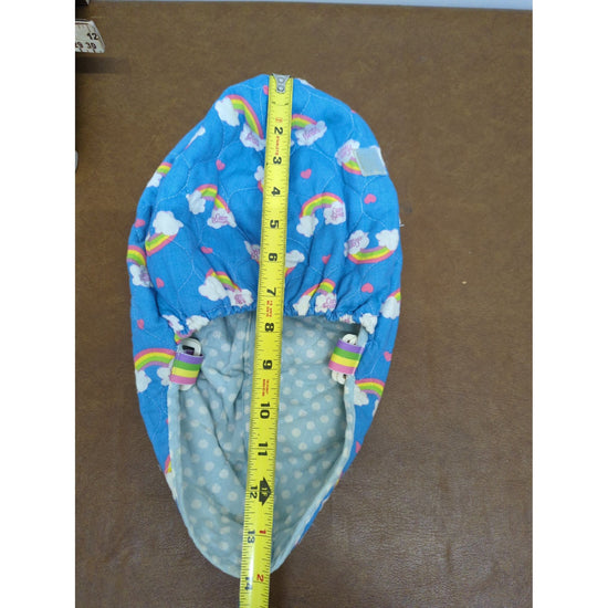 Care Bears Quilted Head Cover With Polka Dot Lining & Adjustable Loops 12" Long Blue & Multi-Colored Design
