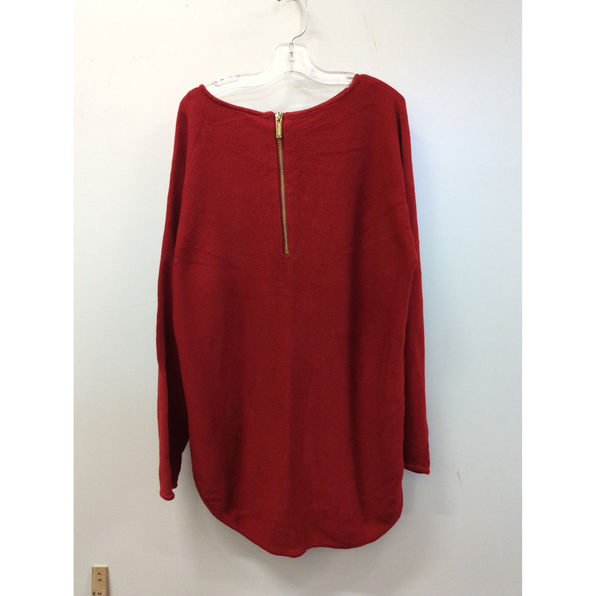 Michael Kors Red Long-Sleeve Knit Sweater With Back Gold Zipper Hi-Low Hem Womens Size Small
