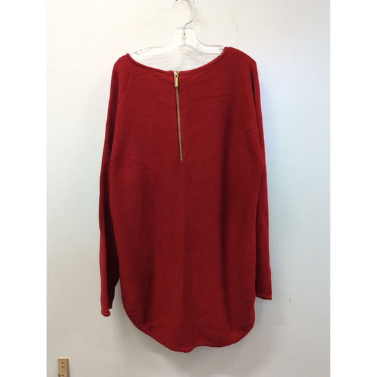 Michael Kors Red Long-Sleeve Knit Sweater With Back Gold Zipper Hi-Low Hem Womens Size Small