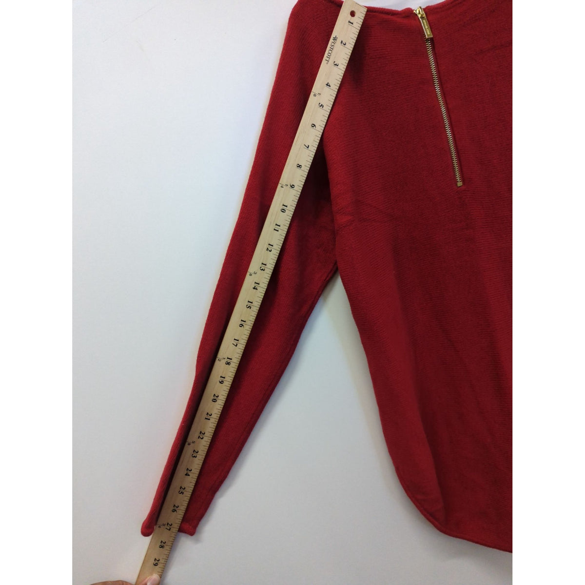 Michael Kors Red Long-Sleeve Knit Sweater With Back Gold Zipper Hi-Low Hem Womens Size Small