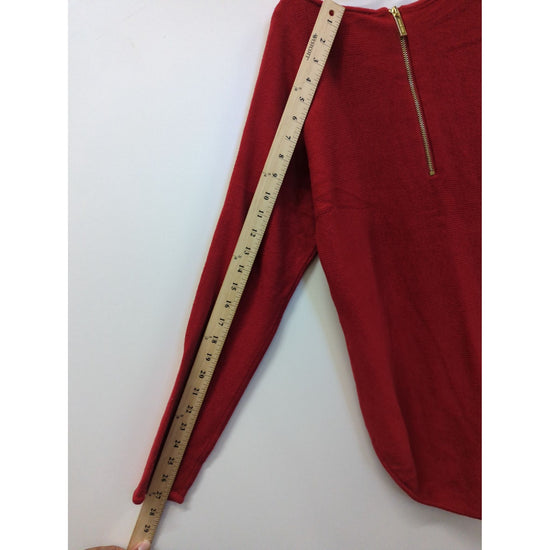 Michael Kors Red Long-Sleeve Knit Sweater With Back Gold Zipper Hi-Low Hem Womens Size Small