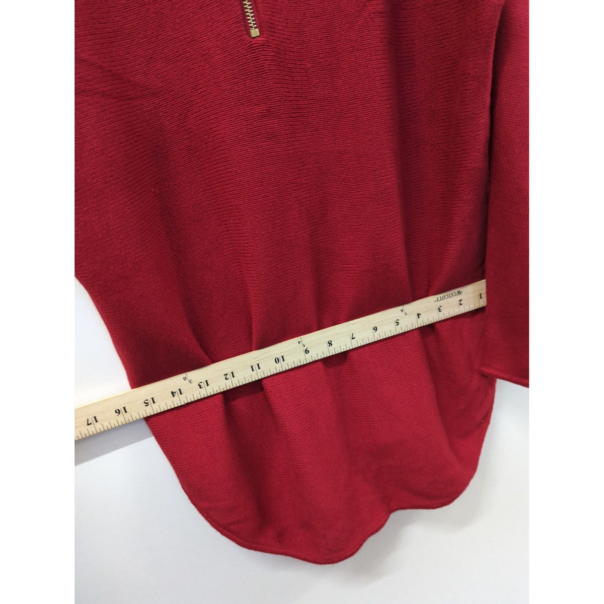 Michael Kors Red Long-Sleeve Knit Sweater With Back Gold Zipper Hi-Low Hem Womens Size Small