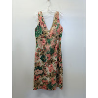 Donna Ricco Floral Sleeveless V-Neck Dress Size 10 Beige Pink Green Knee Length