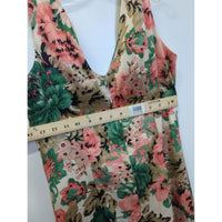 Donna Ricco Floral Sleeveless V-Neck Dress Size 10 Beige Pink Green Knee Length