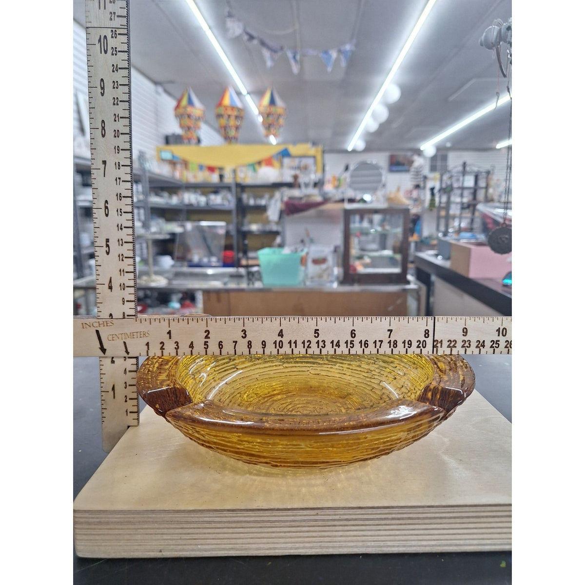 Vintage Amber Glass Ashtray With Ribbed Textured Design