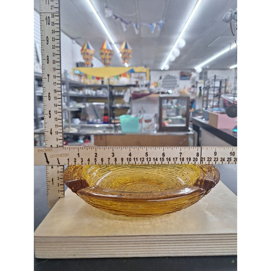 Vintage Amber Glass Ashtray With Ribbed Textured Design