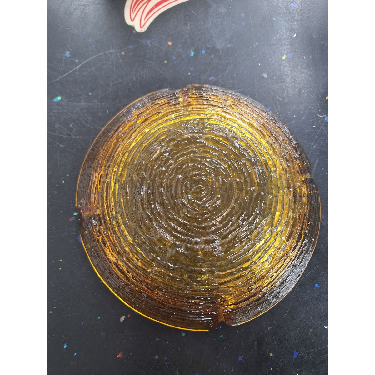 Vintage Amber Glass Ashtray With Ribbed Textured Design