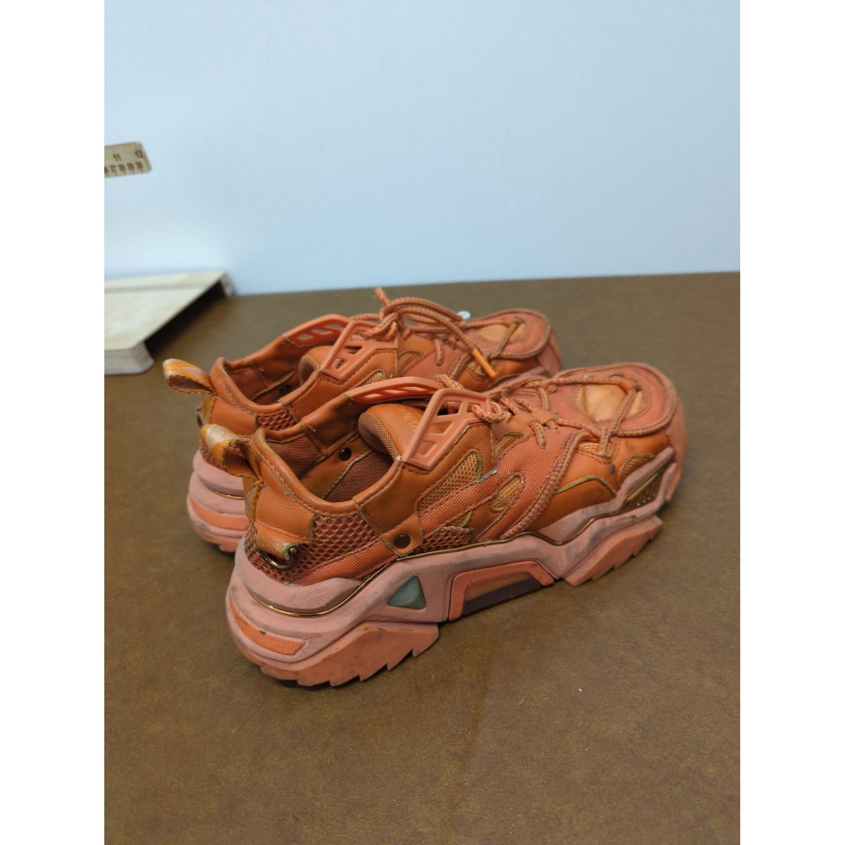 Calvin Klein Strike 205 Orange Sneakers US 6.5 EU 38.5 Leather & Fabric Mesh Upper