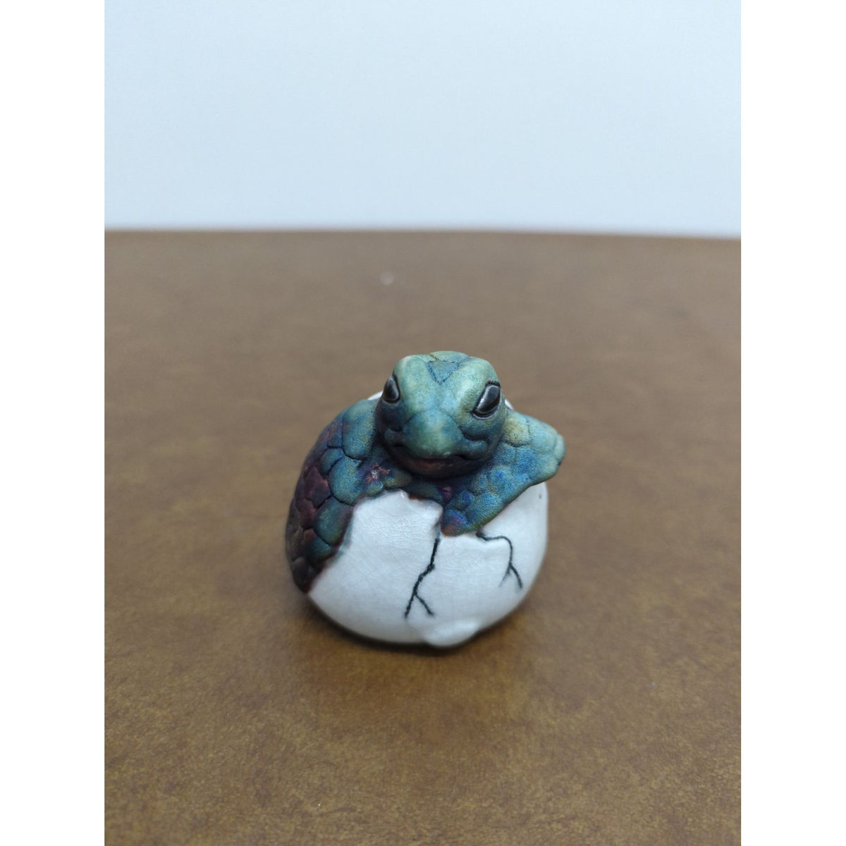 Baby Turtle Figurine Emerging From Egg - Hand-Painted Ceramic Miniature - Collectible Decor Piece