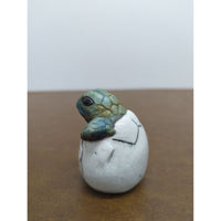 Baby Turtle Figurine Emerging From Egg - Hand-Painted Ceramic Miniature - Collectible Decor Piece