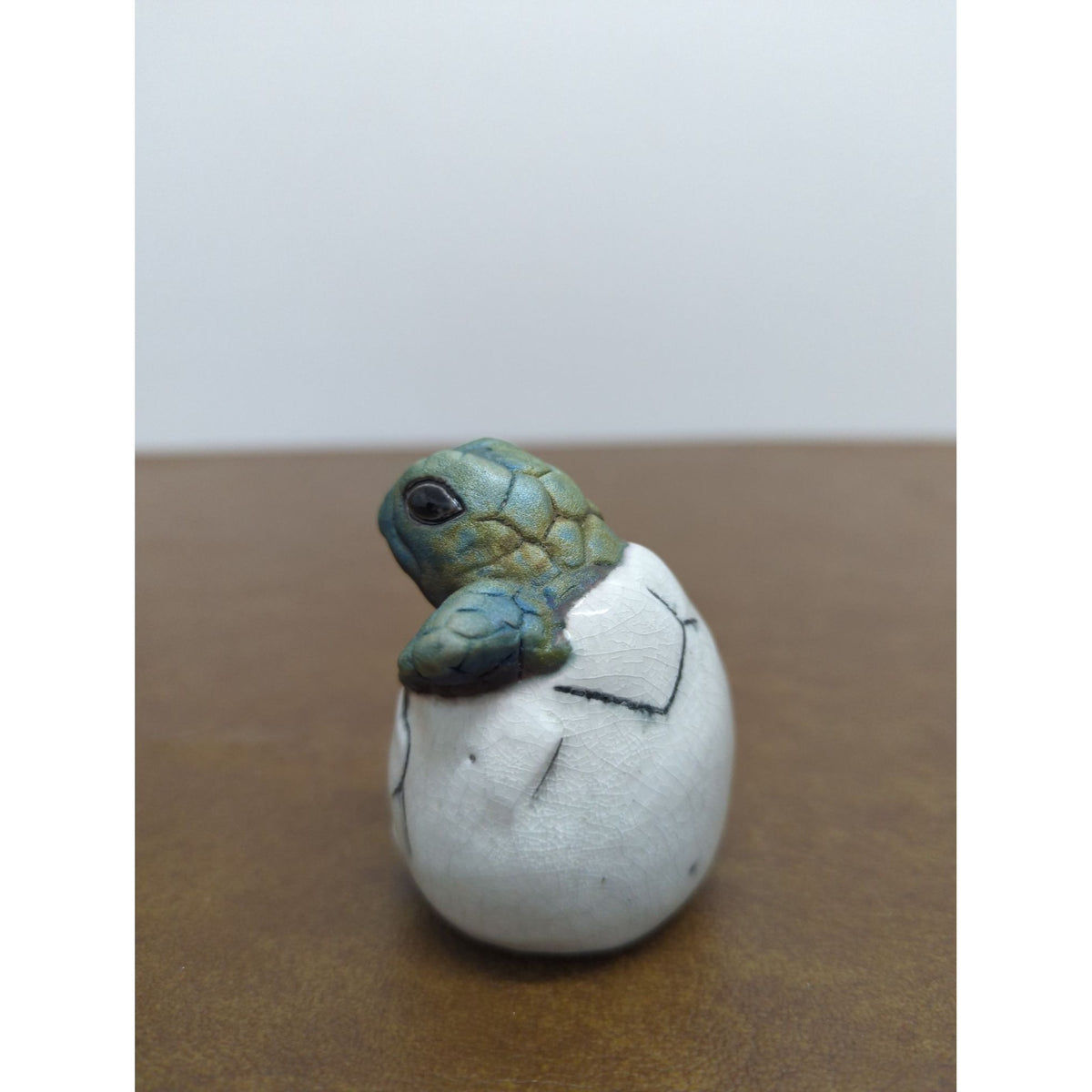 Baby Turtle Figurine Emerging From Egg - Hand-Painted Ceramic Miniature - Collectible Decor Piece