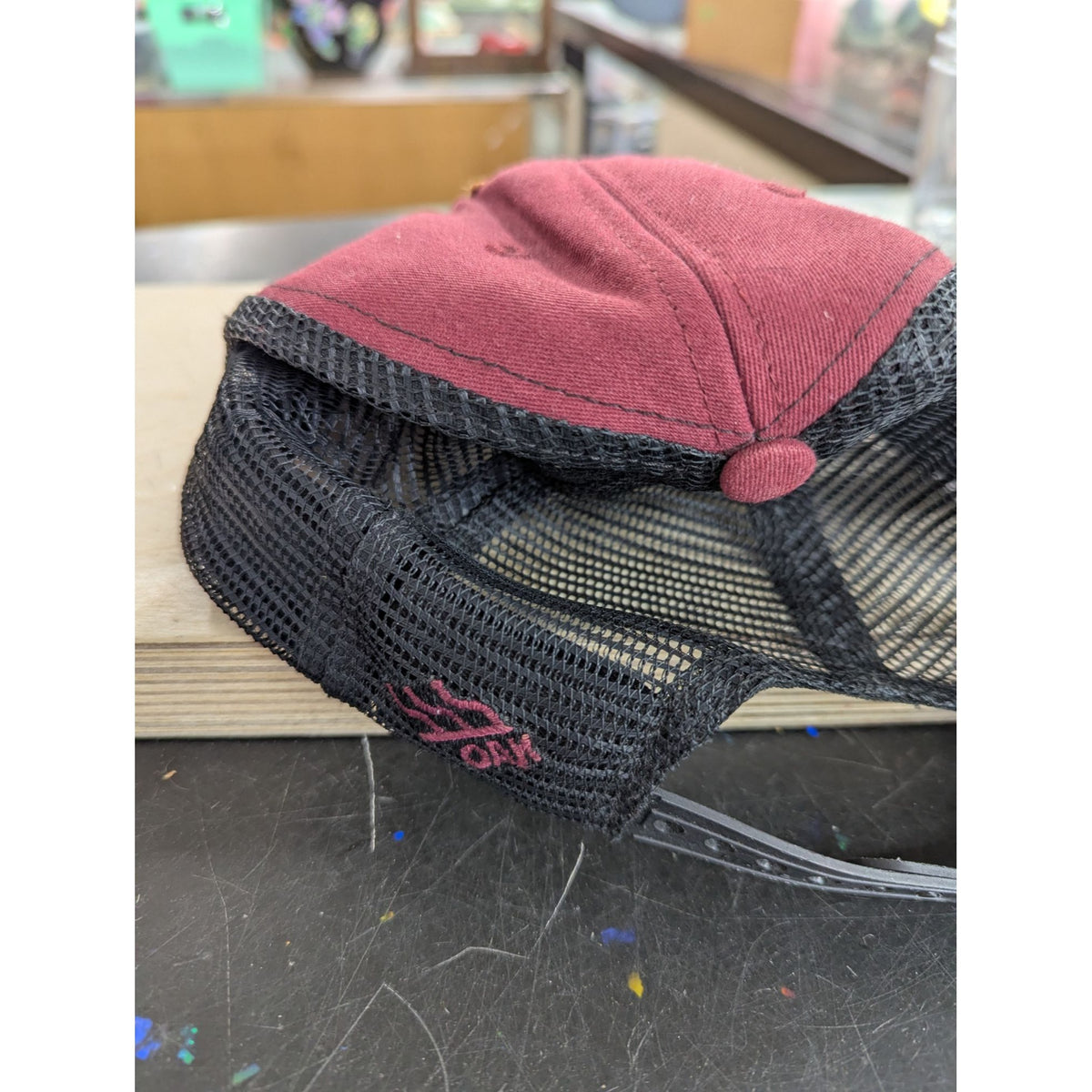 Banner & Oak Burgundy Mesh Snapback Hat With Leather Patch Adjustable Fit Outdoor Style