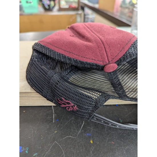 Banner & Oak Burgundy Mesh Snapback Hat With Leather Patch Adjustable Fit Outdoor Style