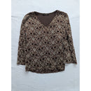 Brittany Black Brown Lace Pattern V-Neck Long Sleeve Top Size M