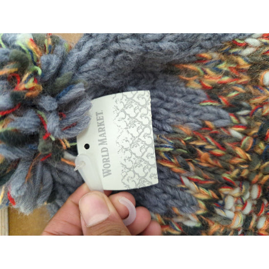 Knit Beanie & Gloves Set With Multicolor Pattern Accents Gray World Market New