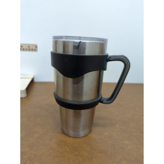 Stainless Steel Travel Mug With Handle & Lid - 8.5 Inches Tall - Black Grip - Durable & Lightweight Design