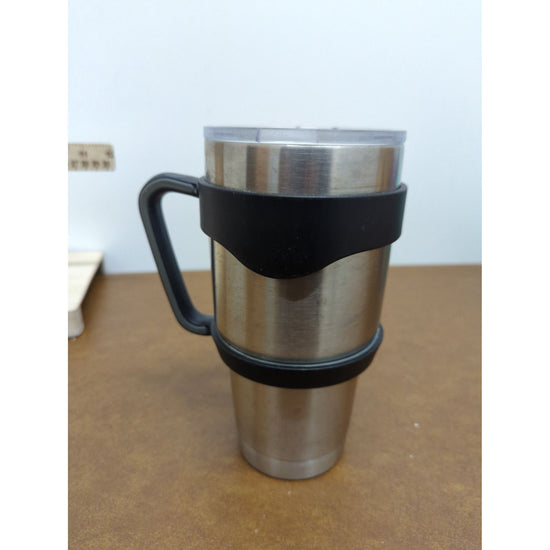 Stainless Steel Travel Mug With Handle & Lid - 8.5 Inches Tall - Black Grip - Durable & Lightweight Design