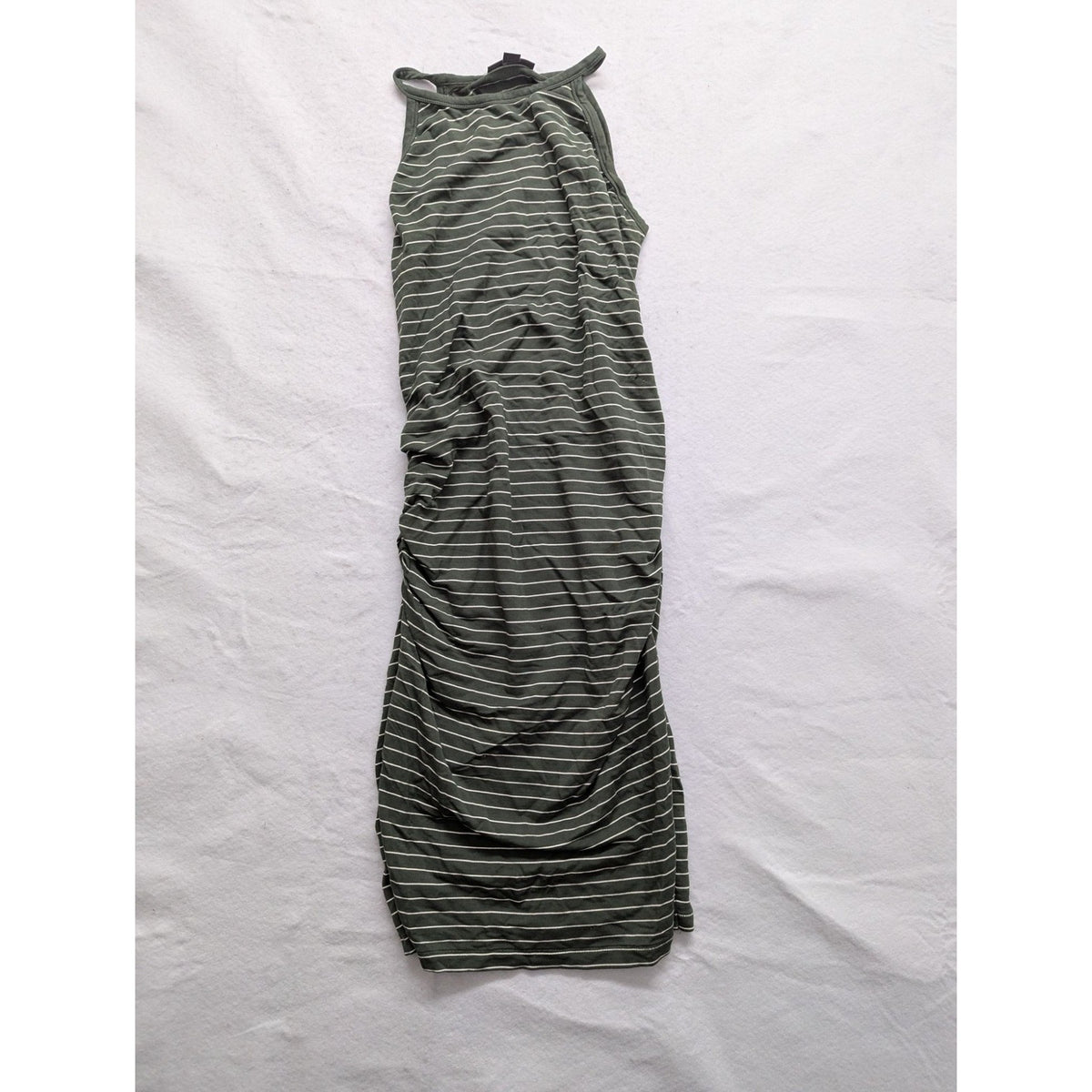 A Pea In The Pod Green Striped Maternity Dress L Ruched Sleeveless Casual Wear