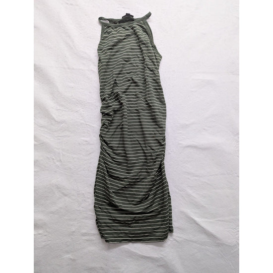 A Pea In The Pod Green Striped Maternity Dress L Ruched Sleeveless Casual Wear
