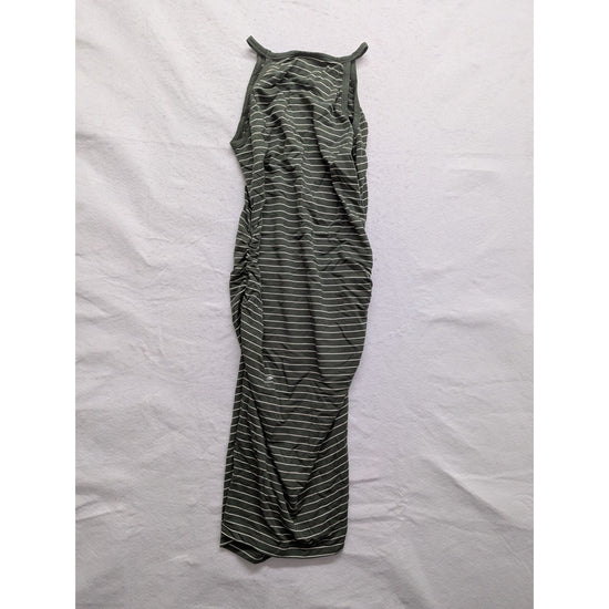 A Pea In The Pod Green Striped Maternity Dress L Ruched Sleeveless Casual Wear