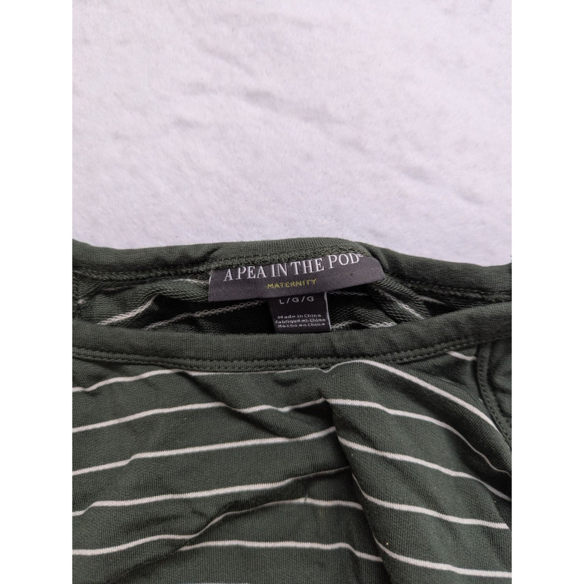 A Pea In The Pod Green Striped Maternity Dress L Ruched Sleeveless Casual Wear