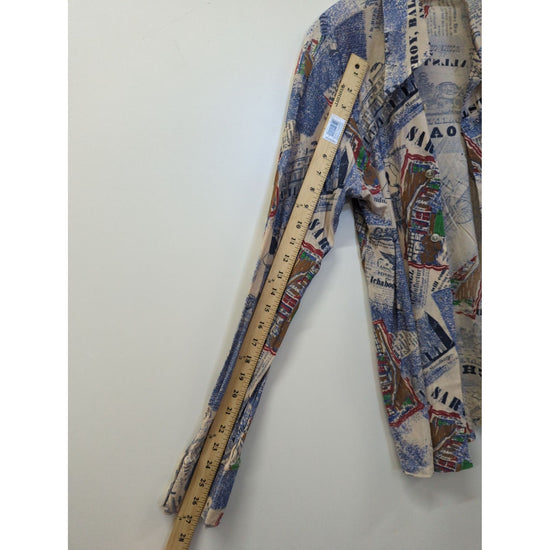 Youngbloods Vintage Button-Up Shirt Newspaper Print Long Sleeve Multicolor Made In USA