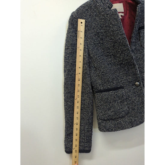 Banana Republic Womens Tweed Blazer Jacket Size 6 Navy & White Made Of Italian Fabric