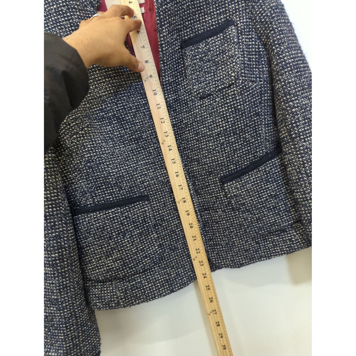 Banana Republic Womens Tweed Blazer Jacket Size 6 Navy & White Made Of Italian Fabric