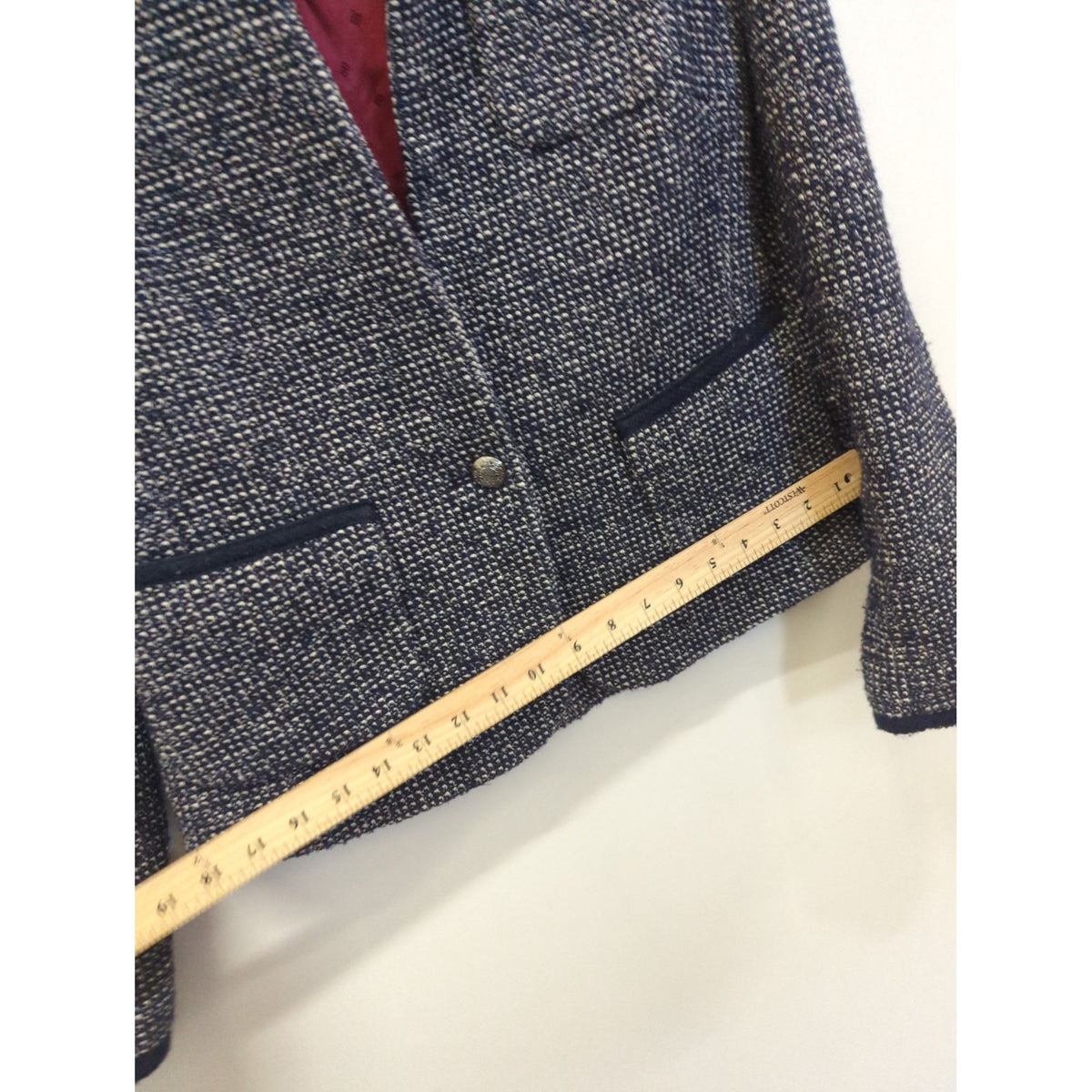 Banana Republic Womens Tweed Blazer Jacket Size 6 Navy & White Made Of Italian Fabric
