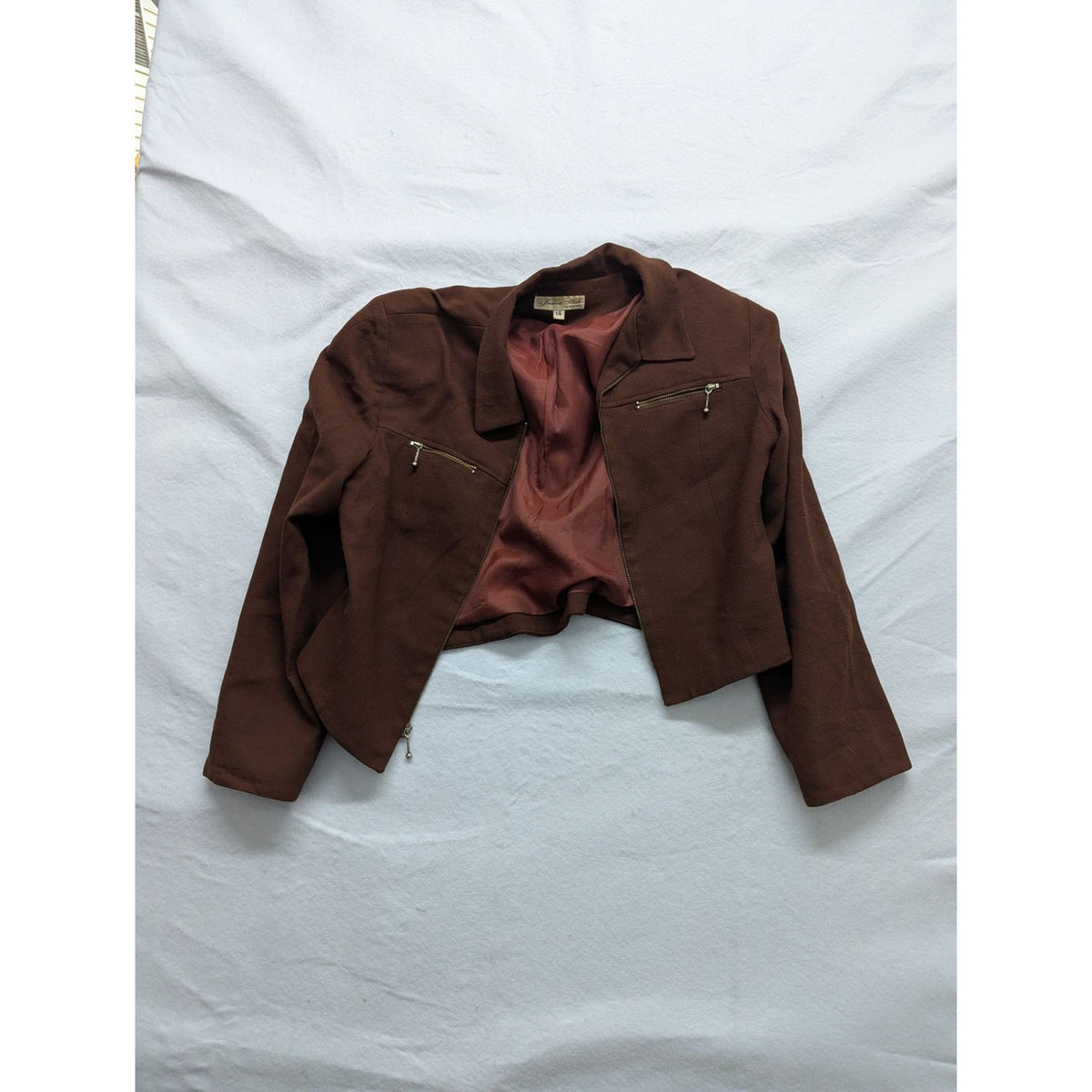 Jessica Ash Womens Brown Cropped Jacket Size 14