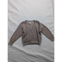 Modern Essentials Knit V-Neck Striped Sweater Brown & White Pullover Long Sleeve
