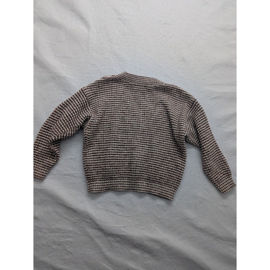 Modern Essentials Knit V-Neck Striped Sweater Brown & White Pullover Long Sleeve