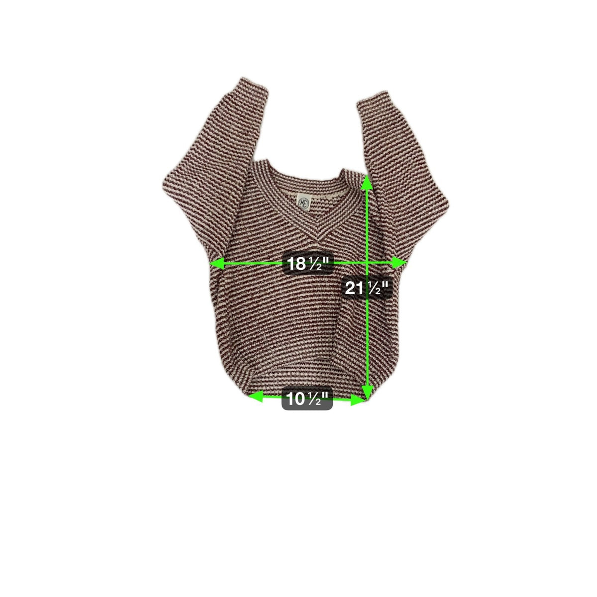 Modern Essentials Knit V-Neck Striped Sweater Brown & White Pullover Long Sleeve