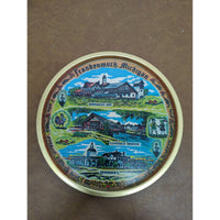 Frankenmuth Michigan Souvenir Tin With Bavarian Inn & Covered Bridge Design 9 Inches Round