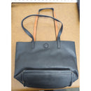 Black & Tan Pebbled Faux Leather Tote Bag With Structured Handles & Open Top Design