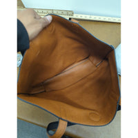 Black & Tan Pebbled Faux Leather Tote Bag With Structured Handles & Open Top Design