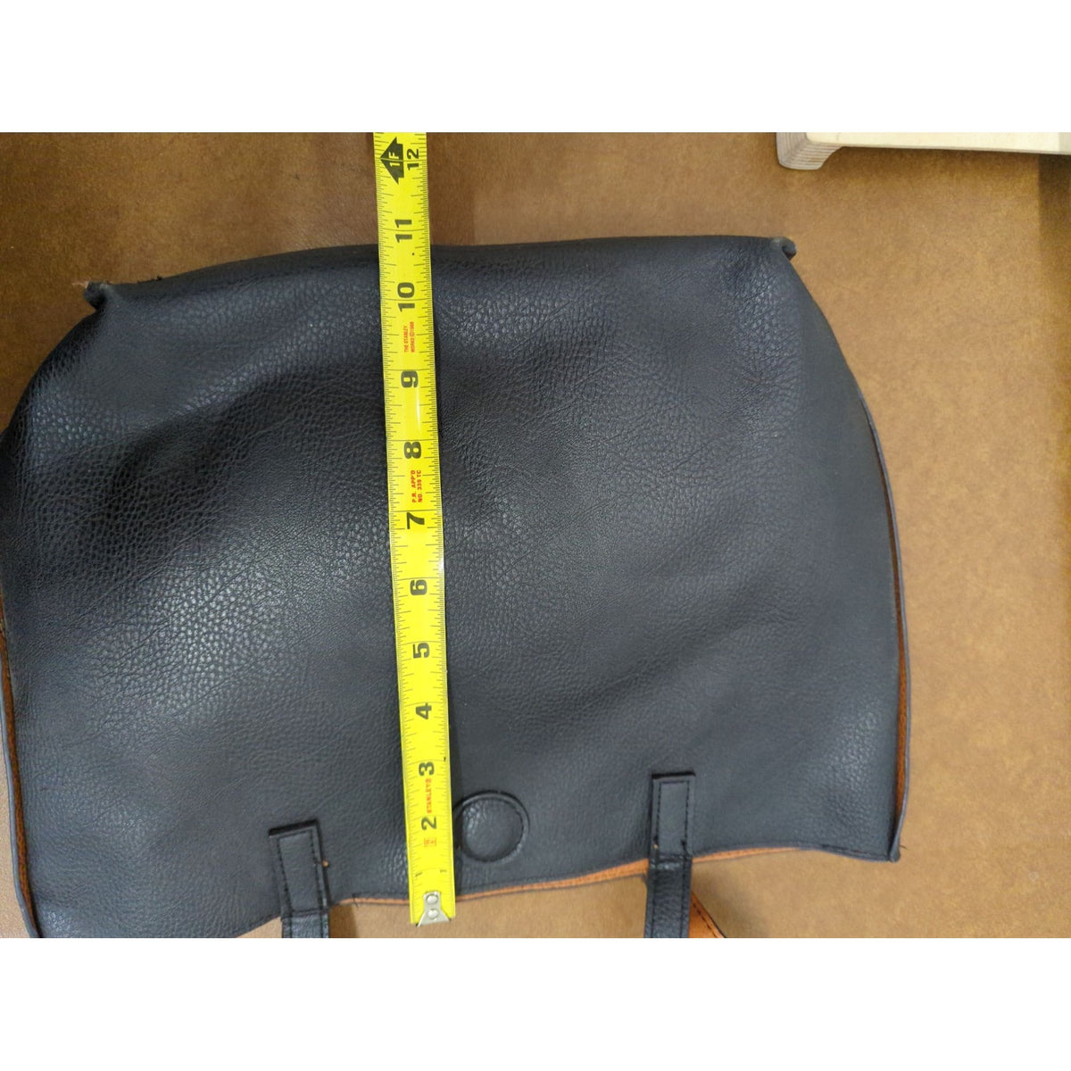 Black & Tan Pebbled Faux Leather Tote Bag With Structured Handles & Open Top Design