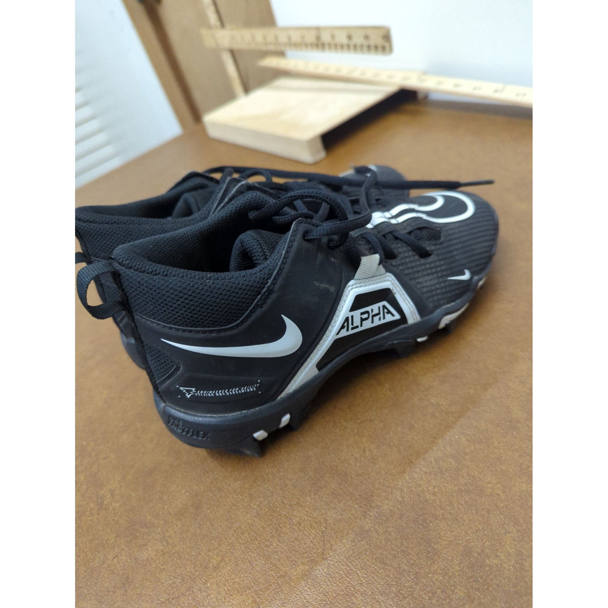 Nike Alpha Menace 3/4 Cleats Black & White Size 3Y Football Shoes